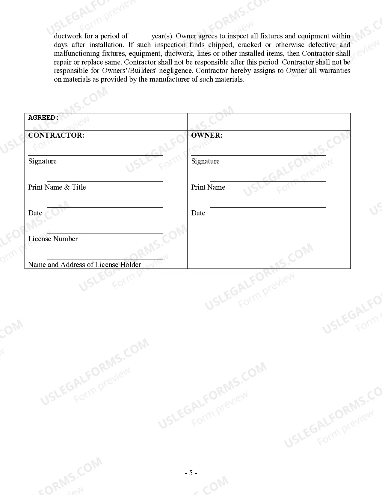 Preview HVAC Contract for Contractor