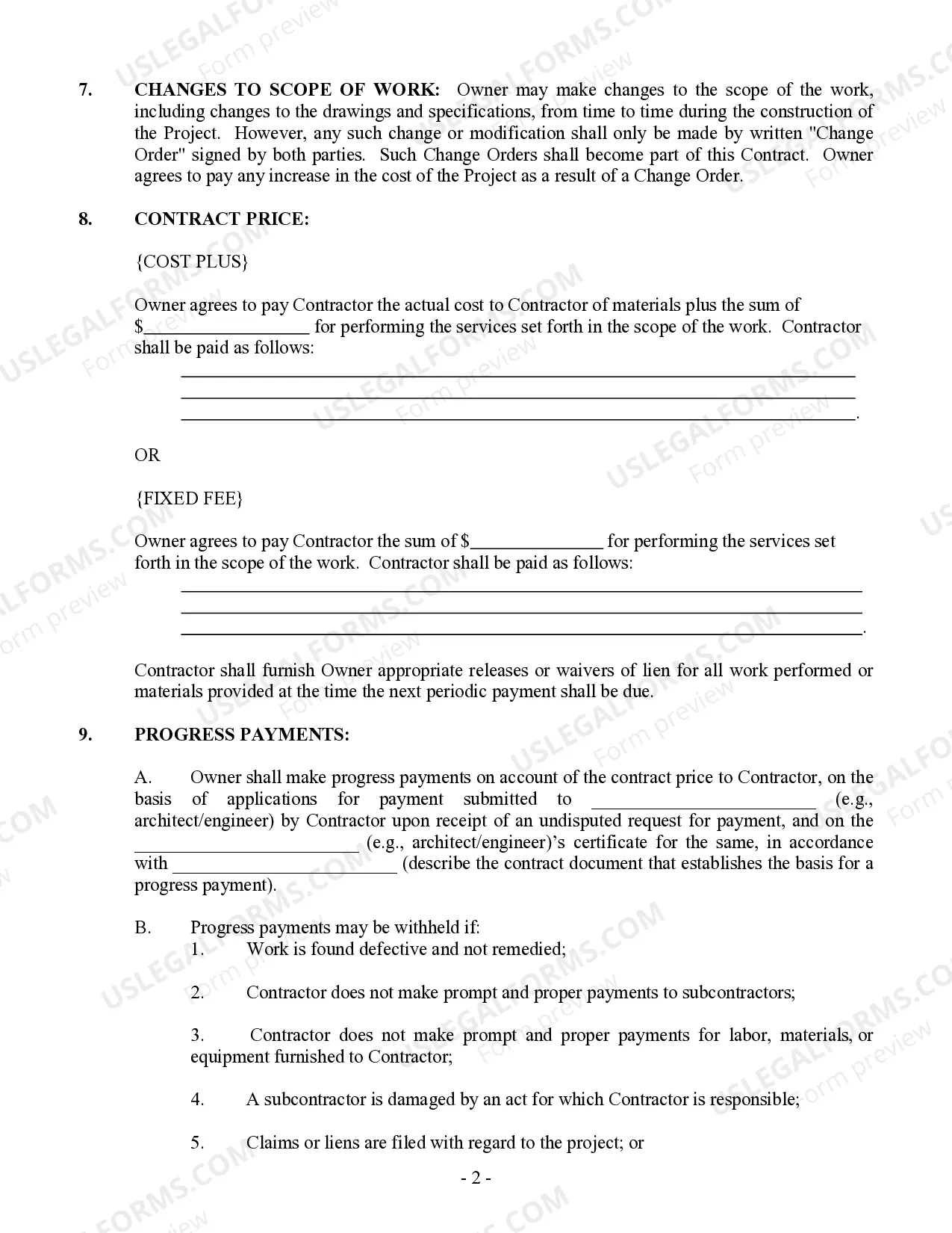 Preview Commercial Contract for Contractor