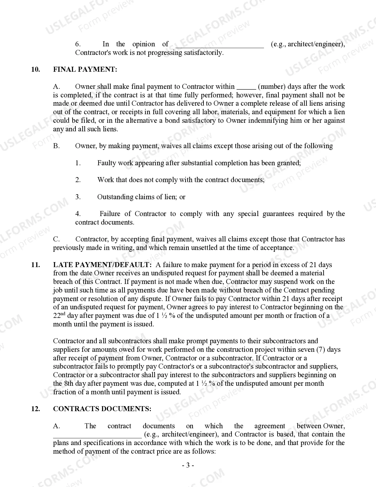 Preview Commercial Contract for Contractor