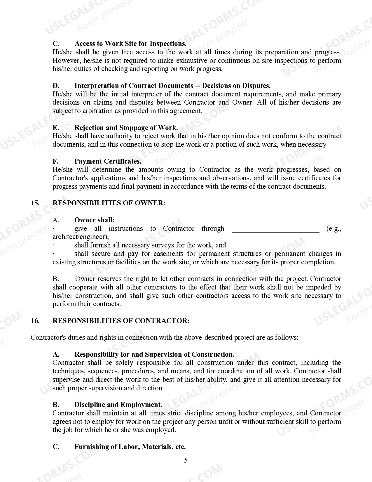 Preview Commercial Contract for Contractor