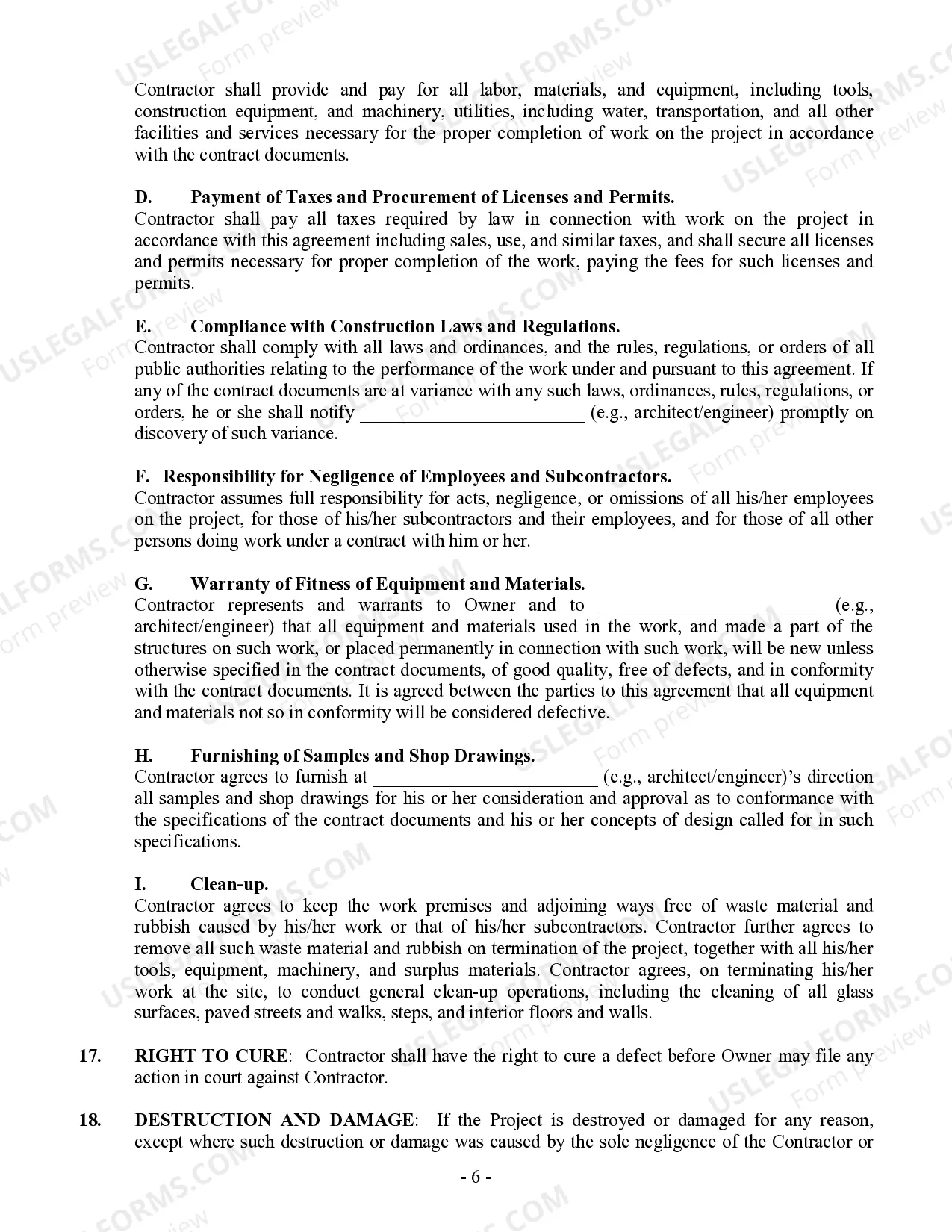 Preview Commercial Contract for Contractor