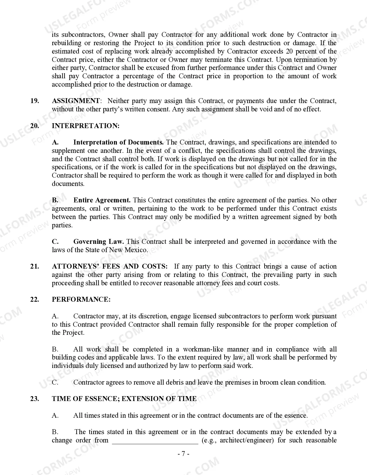 Preview Commercial Contract for Contractor