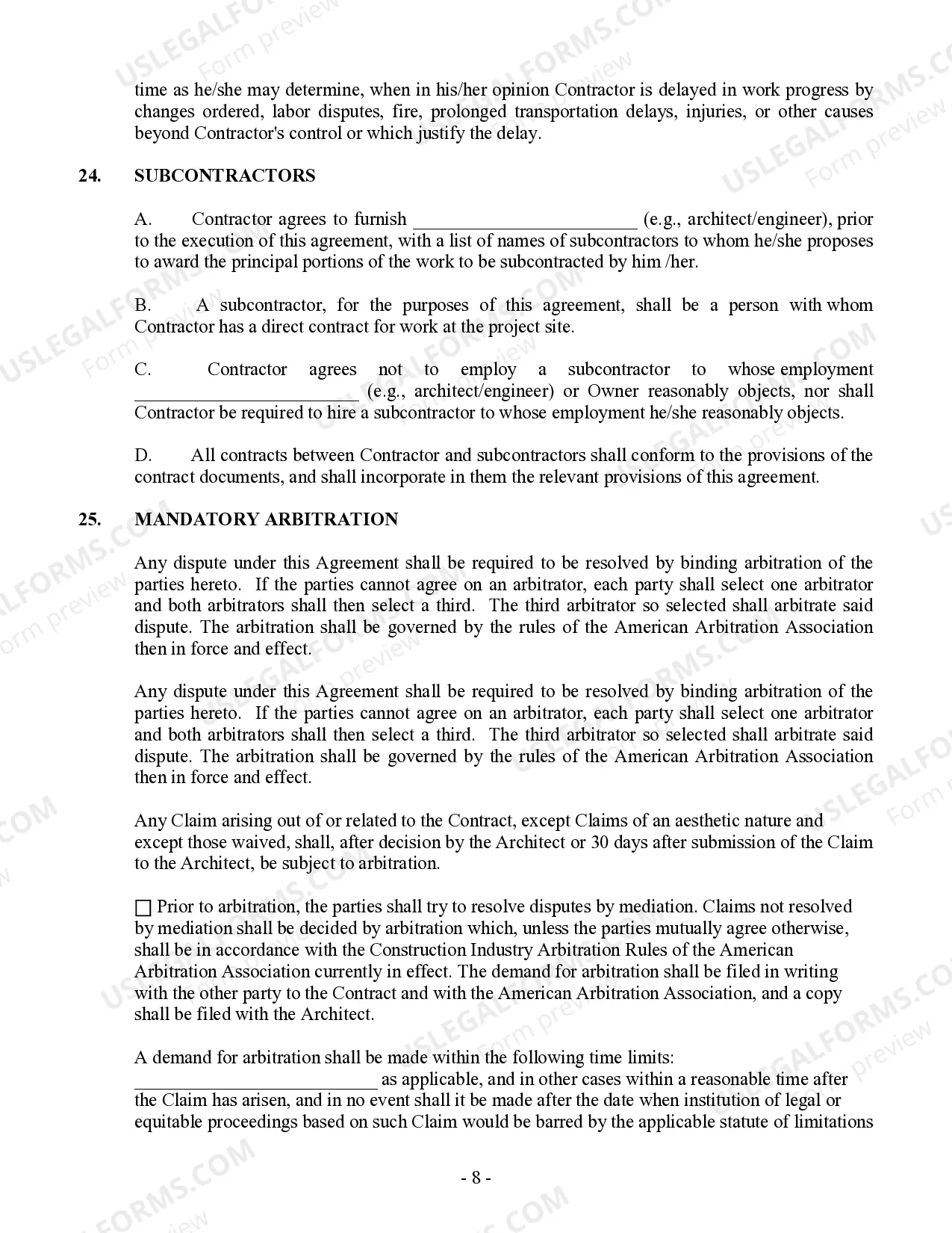 Preview Commercial Contract for Contractor