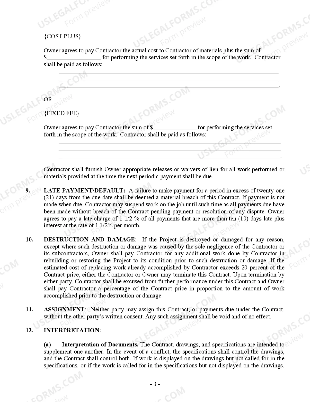 Preview Excavator Contract for Contractor