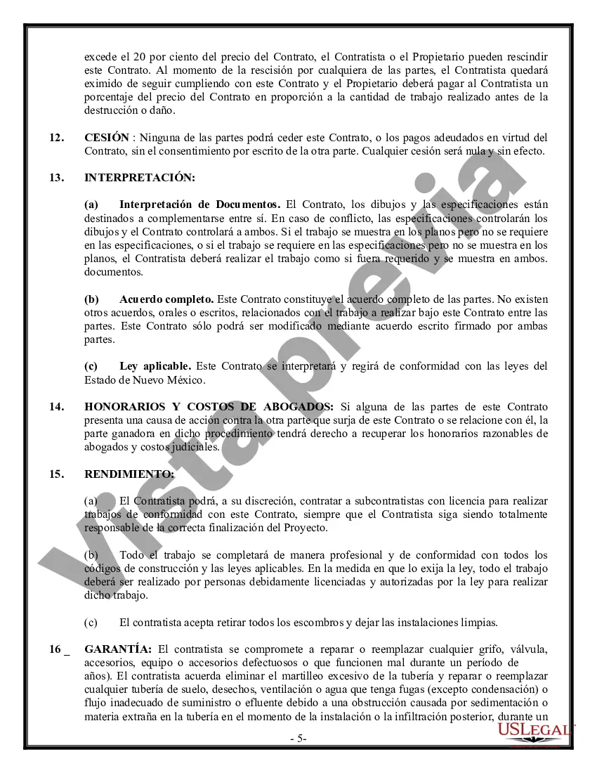 Preview Contrato de plomería para contratista