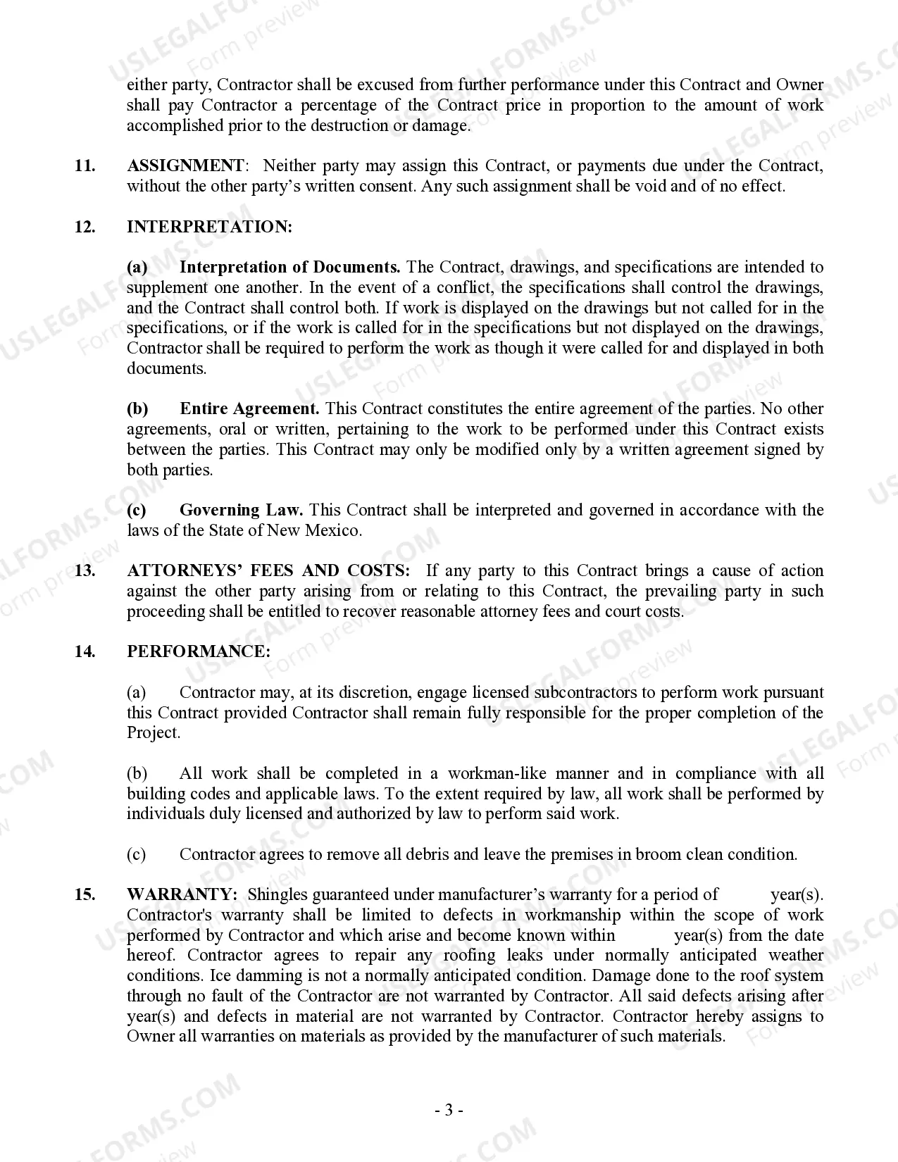 Preview Roofing Contract for Contractor