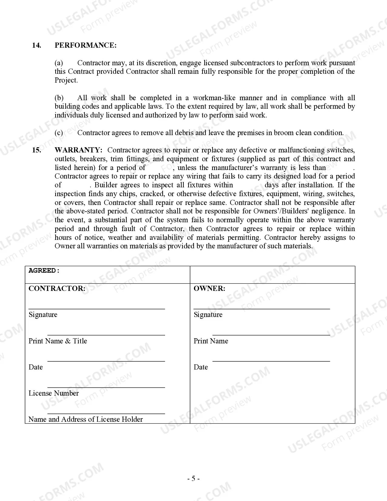 Preview Electrical Contract for Contractor