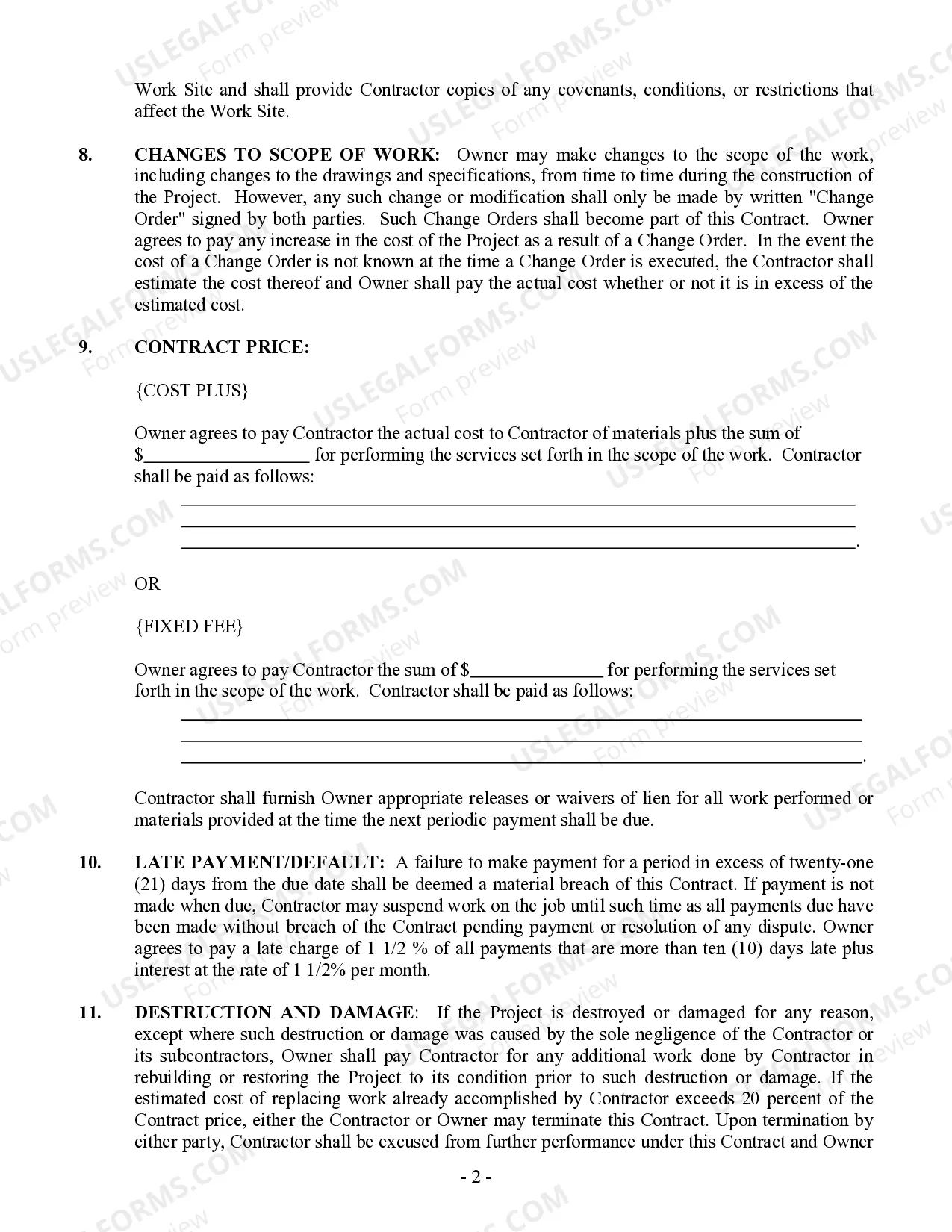 Preview Construction Contract Cost Plus or Fixed Fee