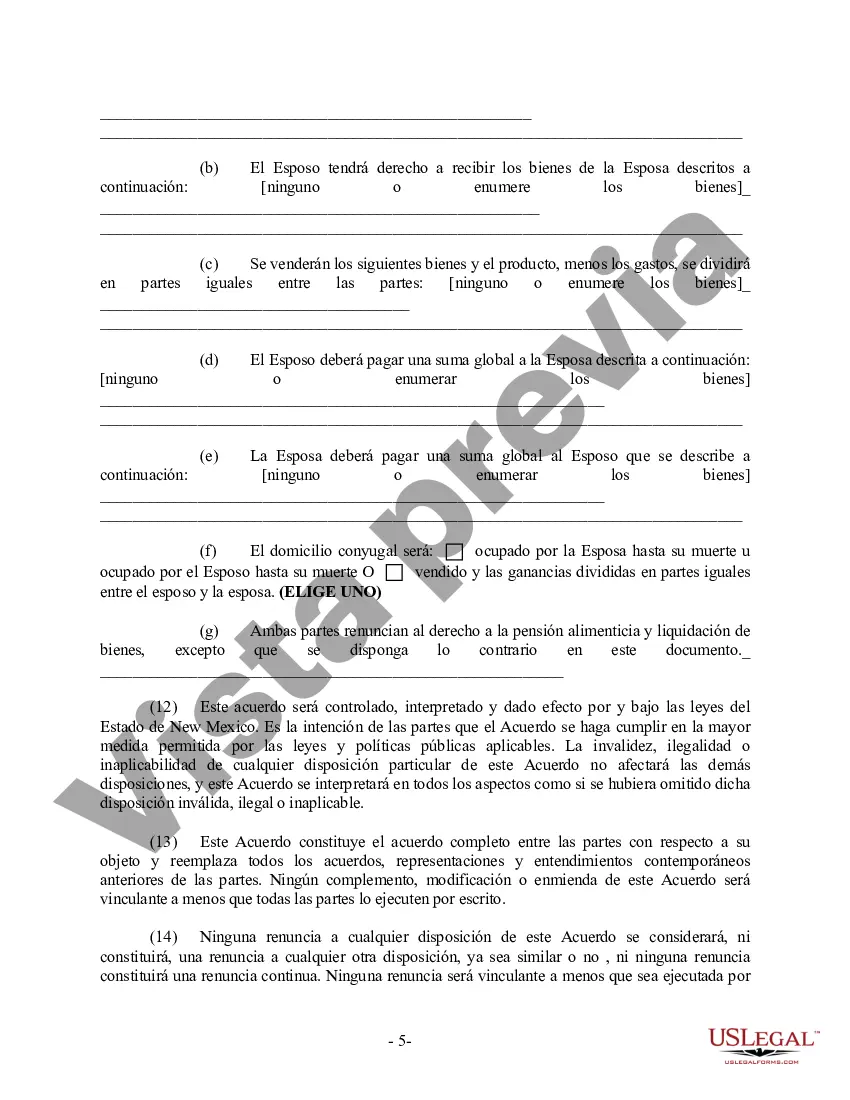 Preview Acuerdo Prematrimonial Prenupcial de Nuevo México - Ley de Acuerdo Prematrimonial Uniforme - con Estados Financieros