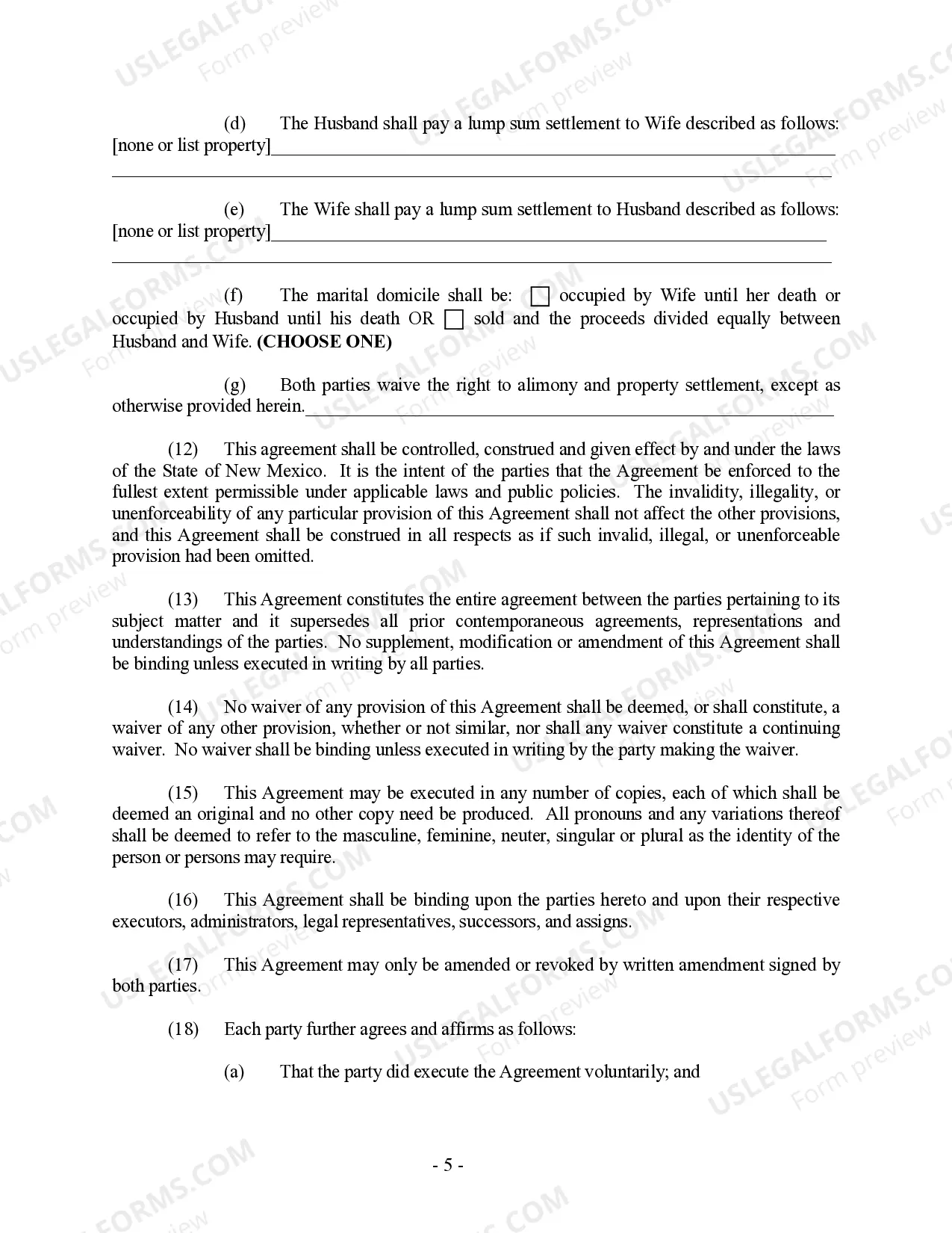 Preview New Mexico Prenuptial Premarital Agreement - Uniform Premarital Agreement Act - with Financial Statements