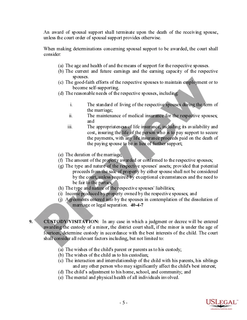 Preview New Mexico No-Fault Agreed Uncontested Divorce Package for Dissolution of Marriage for people with Minor Children