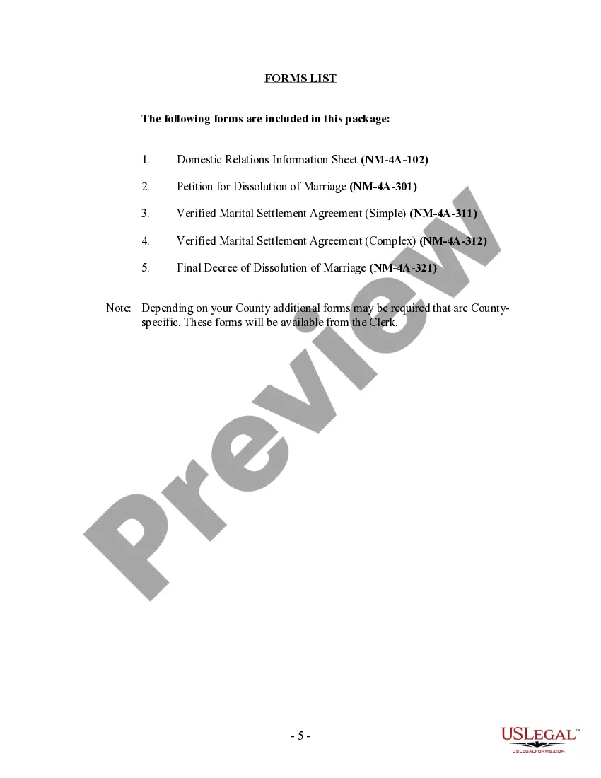 Preview New Mexico No-Fault Agreed Uncontested Divorce Package for Dissolution of Marriage for Persons with No Children with or without Property and Debts