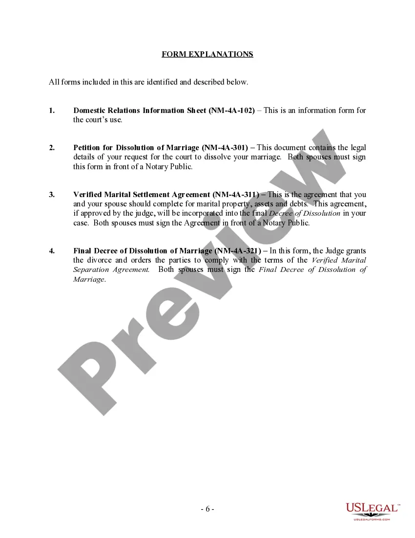 Preview New Mexico No-Fault Agreed Uncontested Divorce Package for Dissolution of Marriage for Persons with No Children with or without Property and Debts