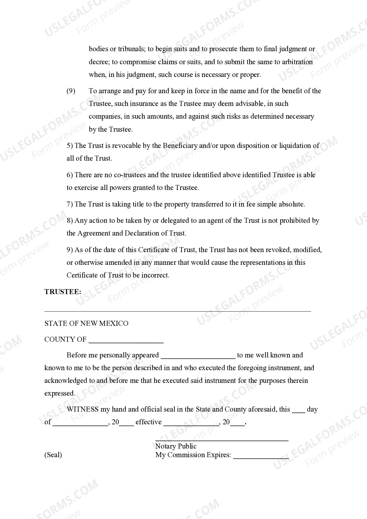 Preview Certifcate of Trust