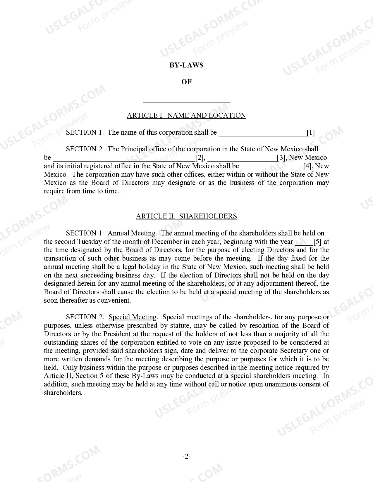 Preview New Mexico Bylaws for Corporation