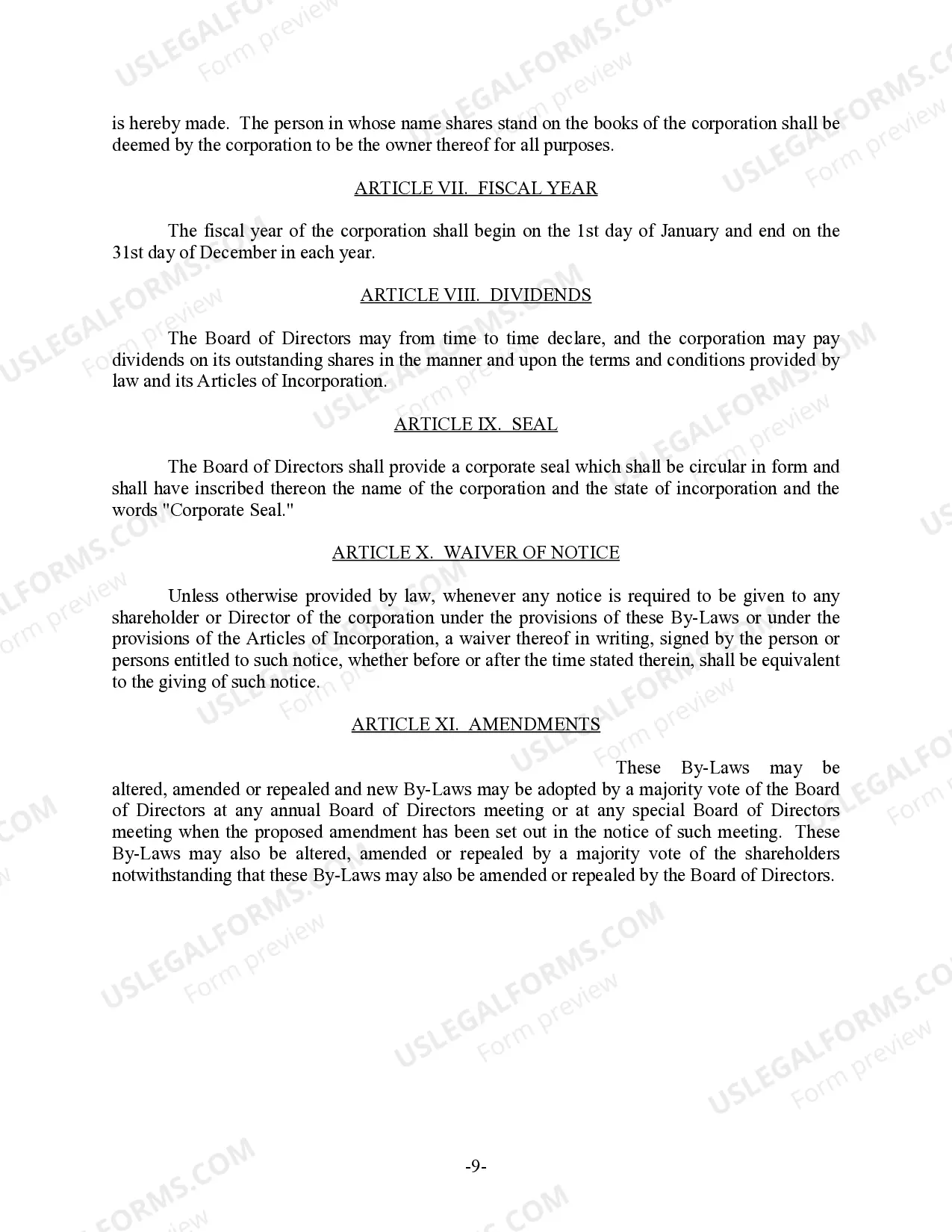 Preview New Mexico Bylaws for Corporation