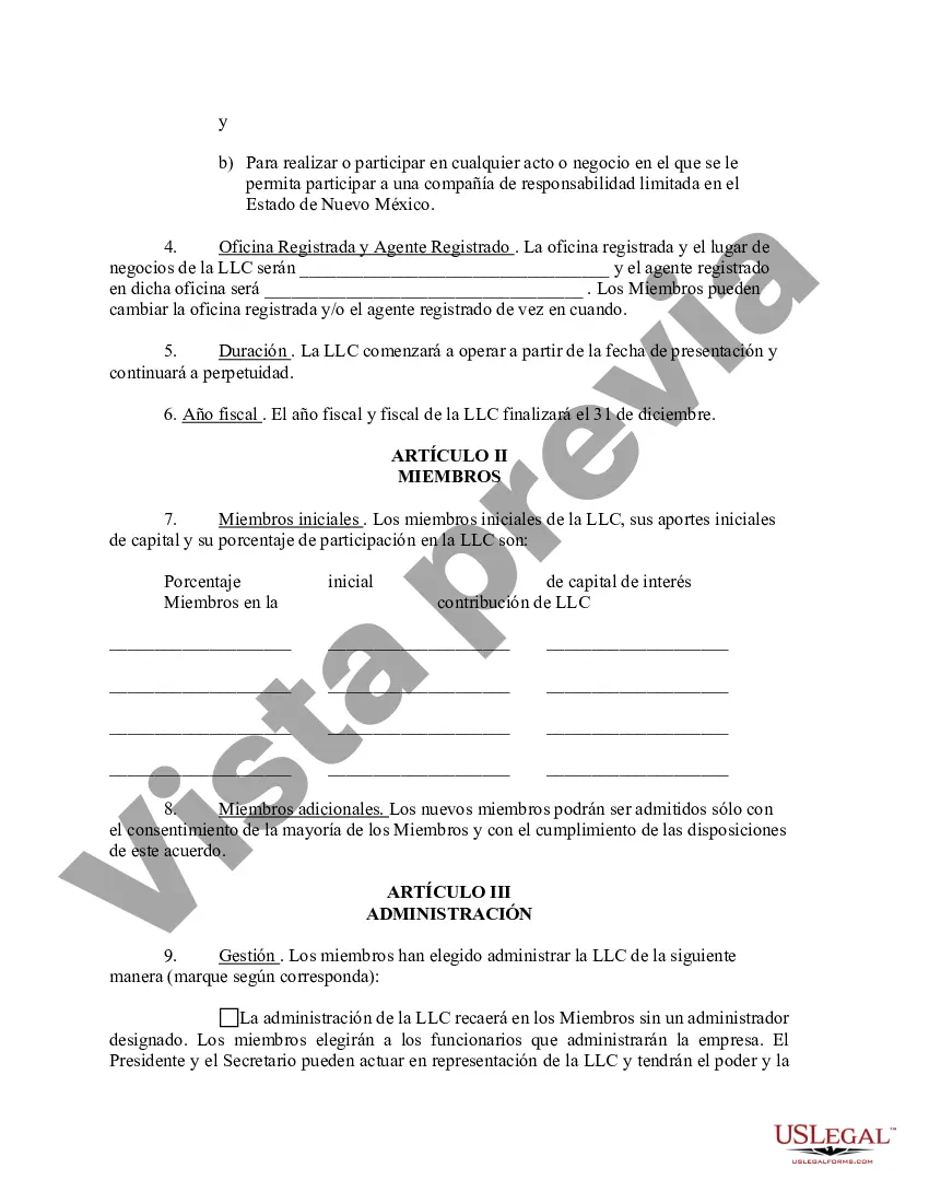 Preview Acuerdo Operativo de Sociedad de Responsabilidad Limitada LLC