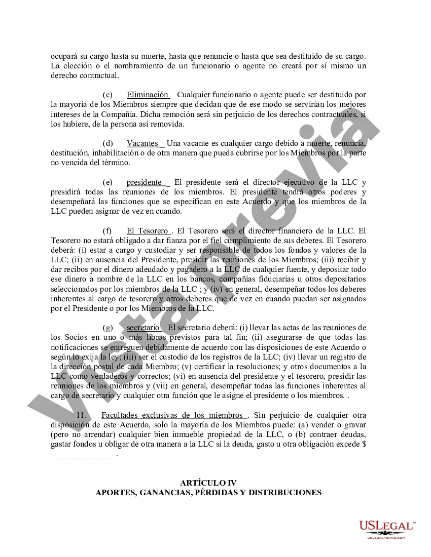 Preview Acuerdo Operativo de Sociedad de Responsabilidad Limitada LLC