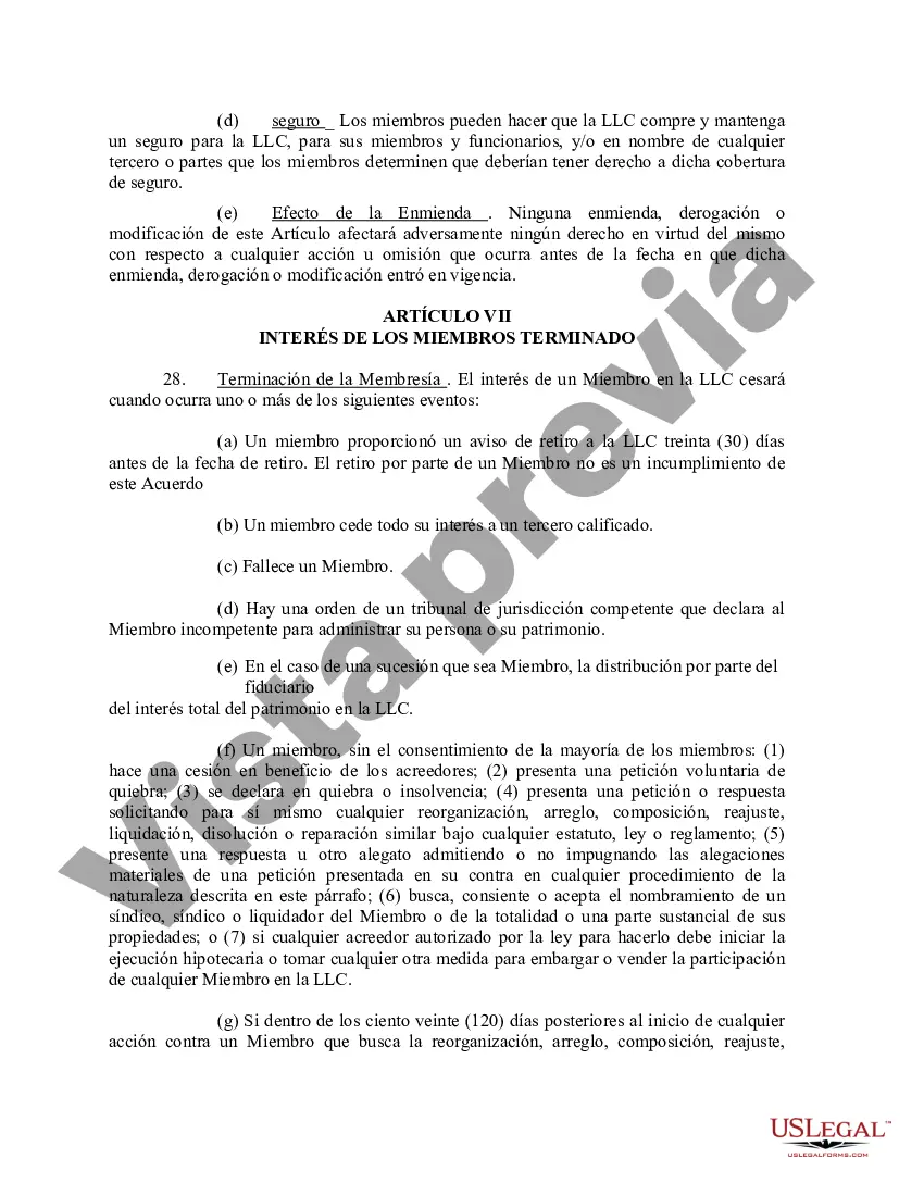 Preview Acuerdo Operativo de Sociedad de Responsabilidad Limitada LLC