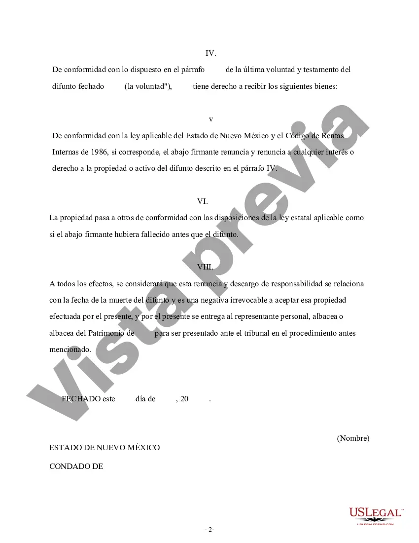 Preview Renuncia y renuncia de propiedad del testamento por testamento