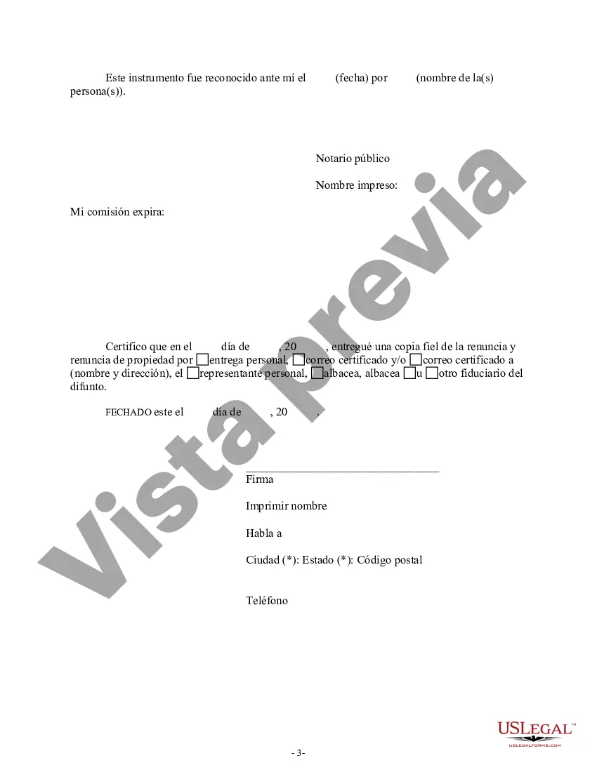 Preview Renuncia y renuncia de propiedad del testamento por testamento