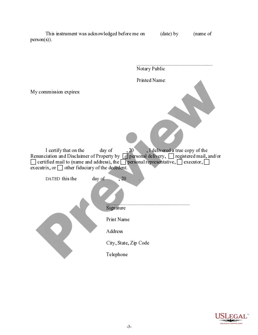 Preview Renunciation And Disclaimer of Property from Will by Testate