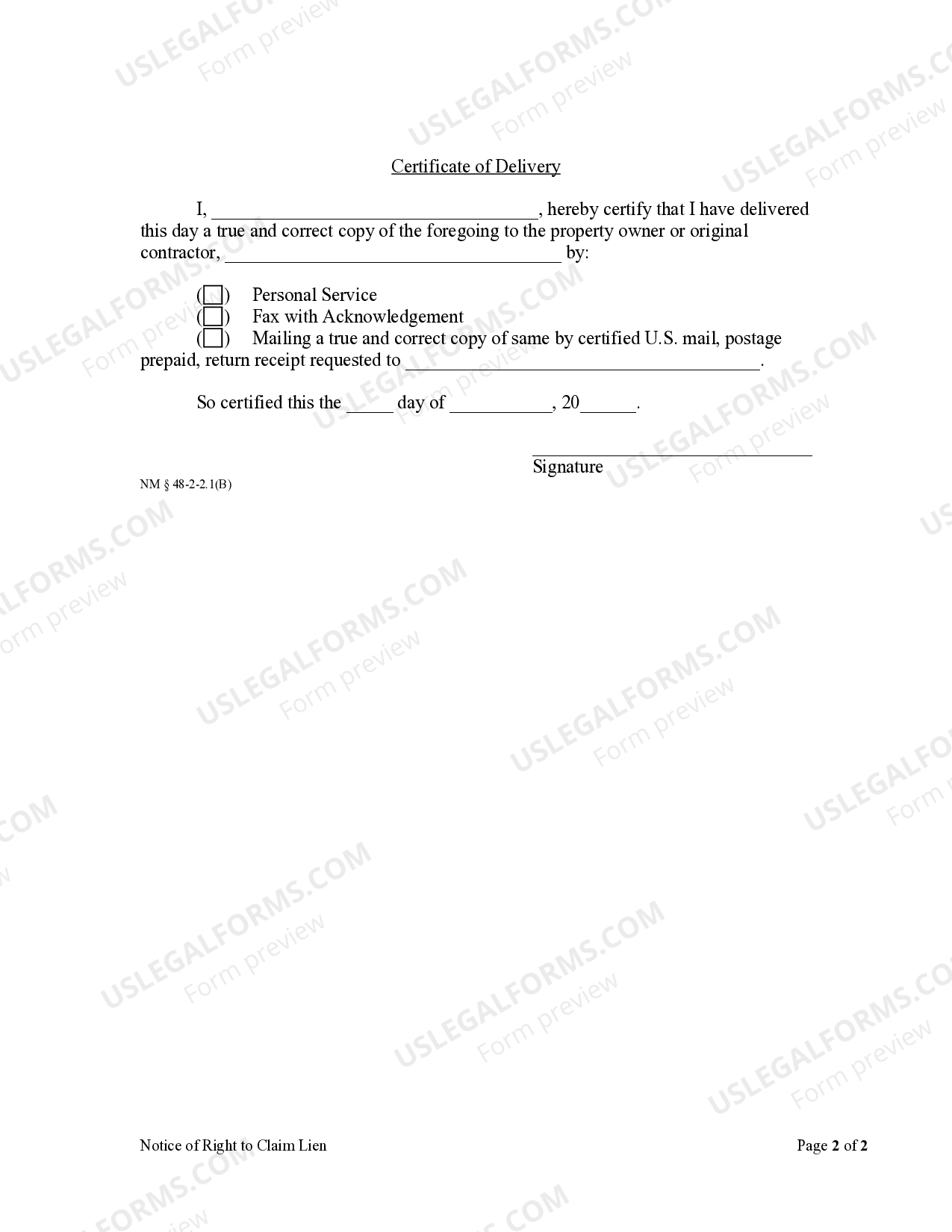 New Mexico Notice of Right to Claim Lien by Individual New Mexico