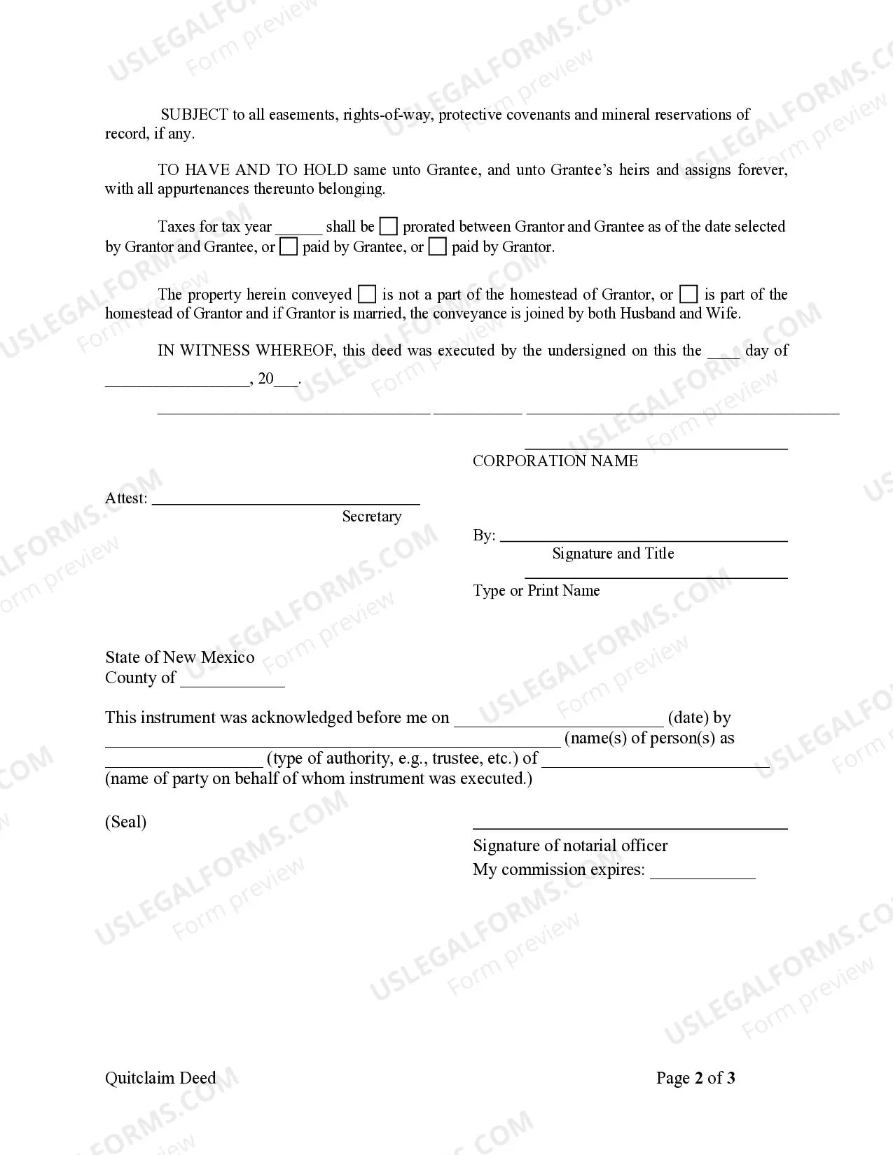 Preview Quitclaim Deed from Corporation to Corporation