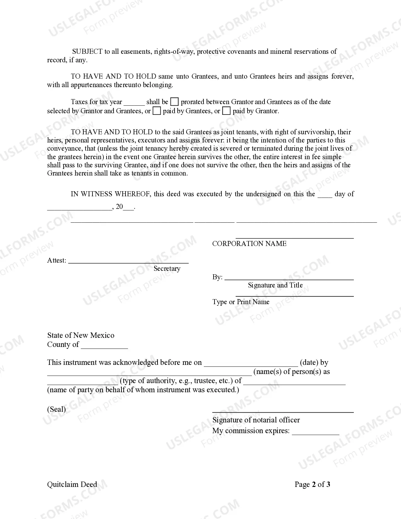 Preview Quitclaim Deed from Corporation to Two Individuals