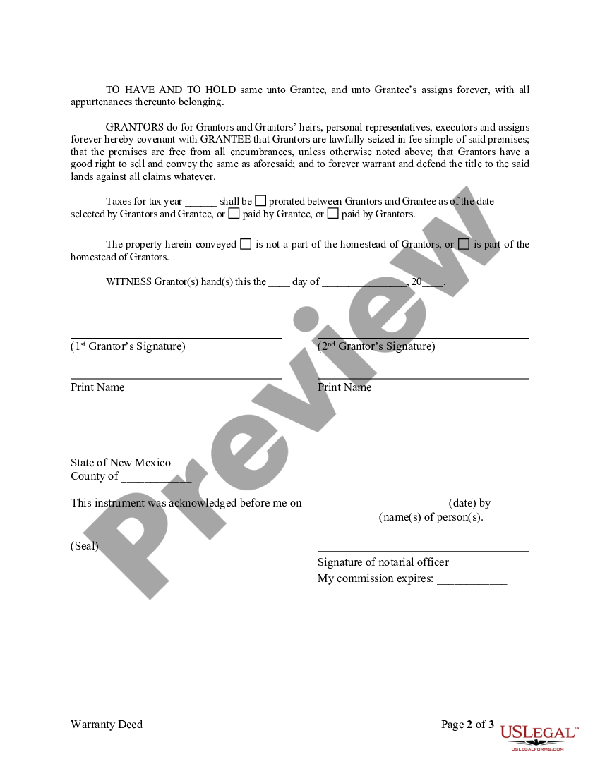 New Mexico Warranty Deed from Husband and Wife to a Trust - Deed ...