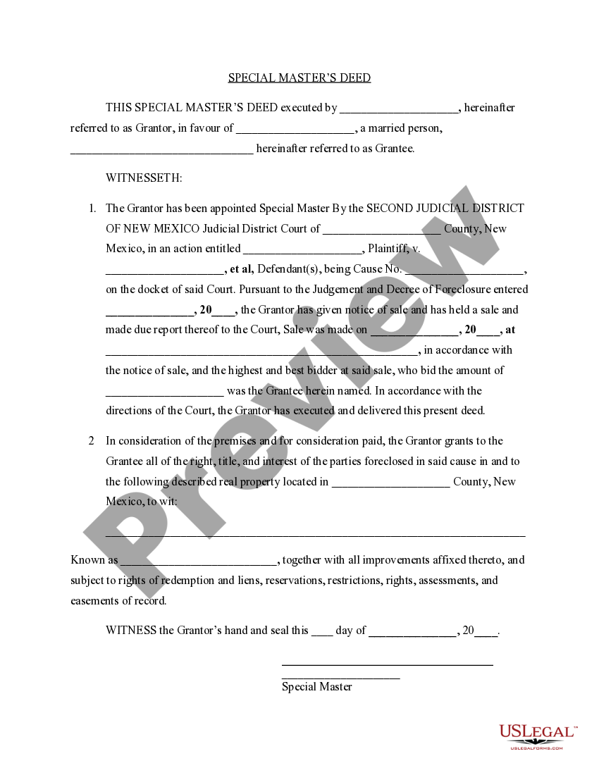Las Cruces New Mexico Special Master's Deed US Legal Forms