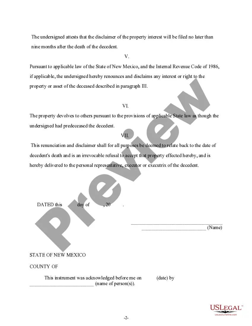 Preview Renunciation And Disclaimer of Property received by Intestate Succession