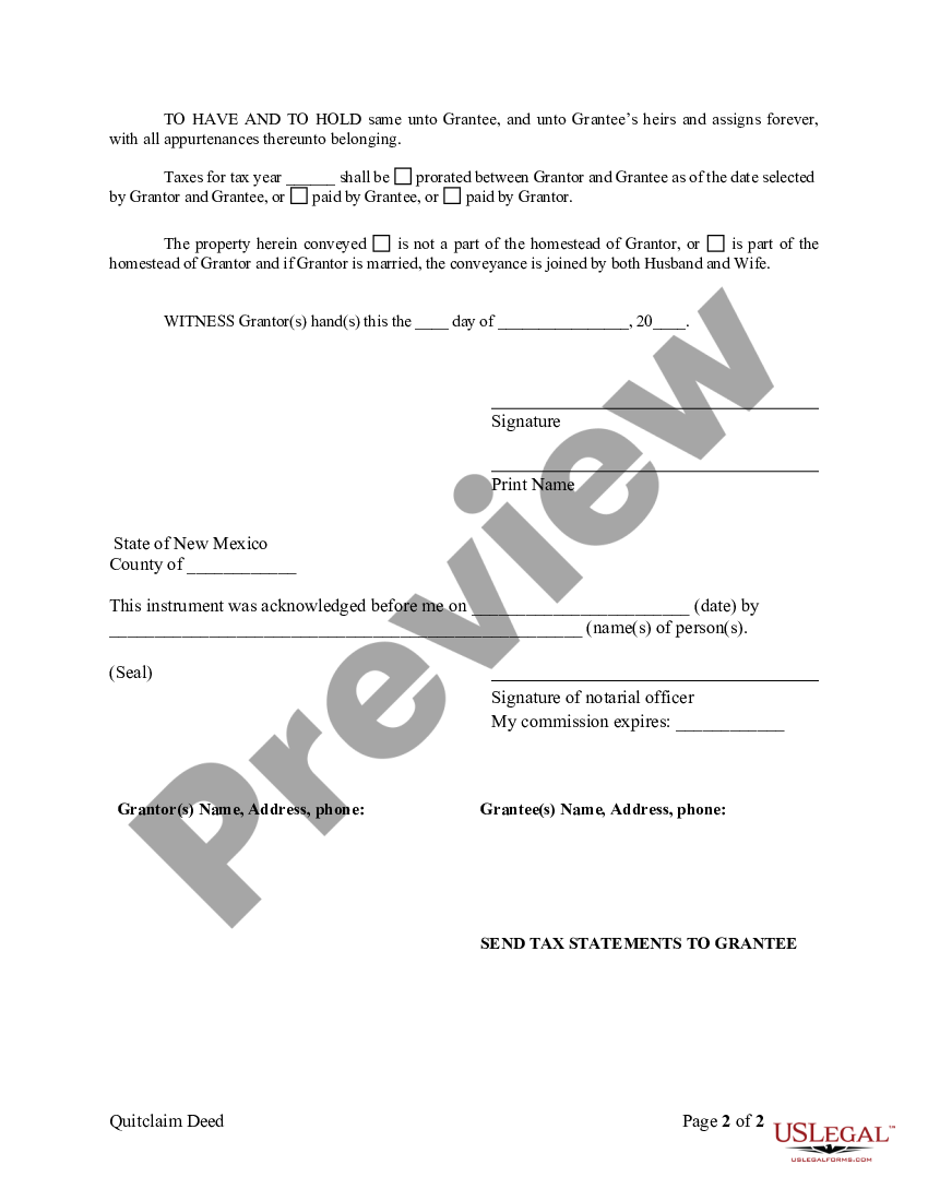 New Mexico Quitclaim Deed From Individual To Individual New Mexico Quitclaim Deed US Legal Forms