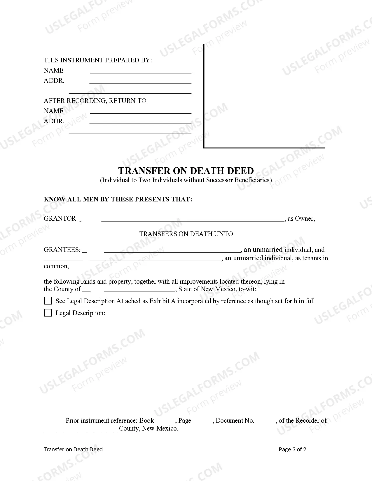 Preview Transfer on Death Deed - Individual to Two Individuals Without Successor Beneficiaries