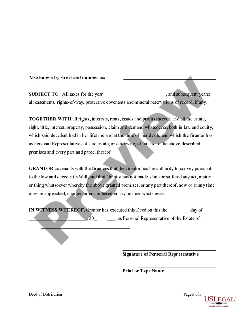 Preview Deed of Distribution - Personal Representative to Two Individuals