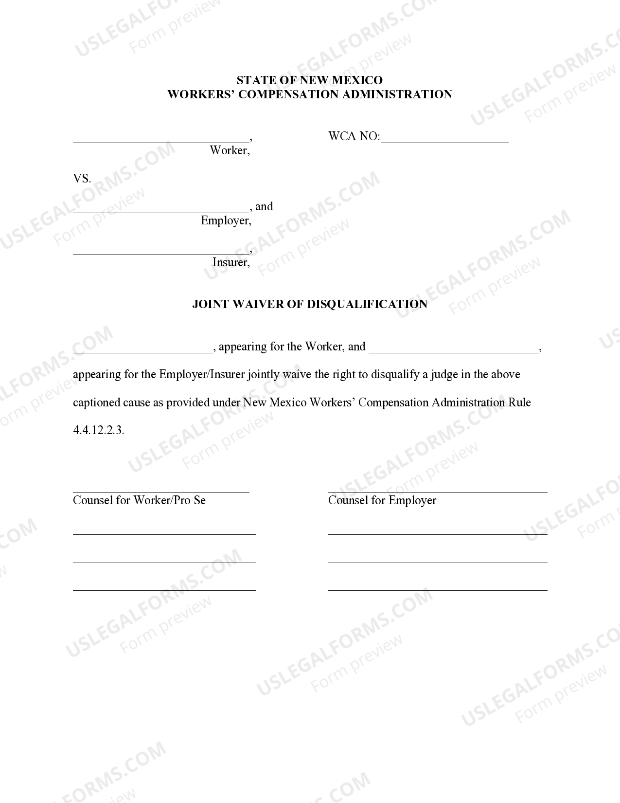 Waivers for New Mexico Workers Compensation New Mexico Workers Compensation Forms US Legal Forms