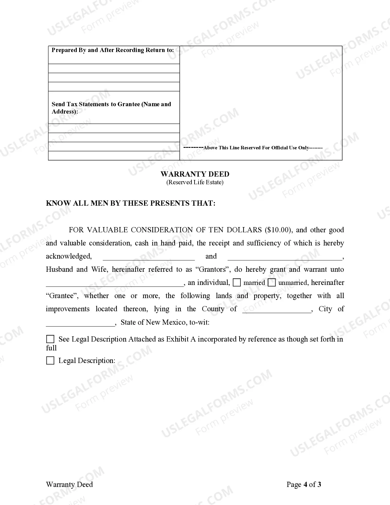 Preview Warranty Deed to Child Reserving a Life Estate in the Parents