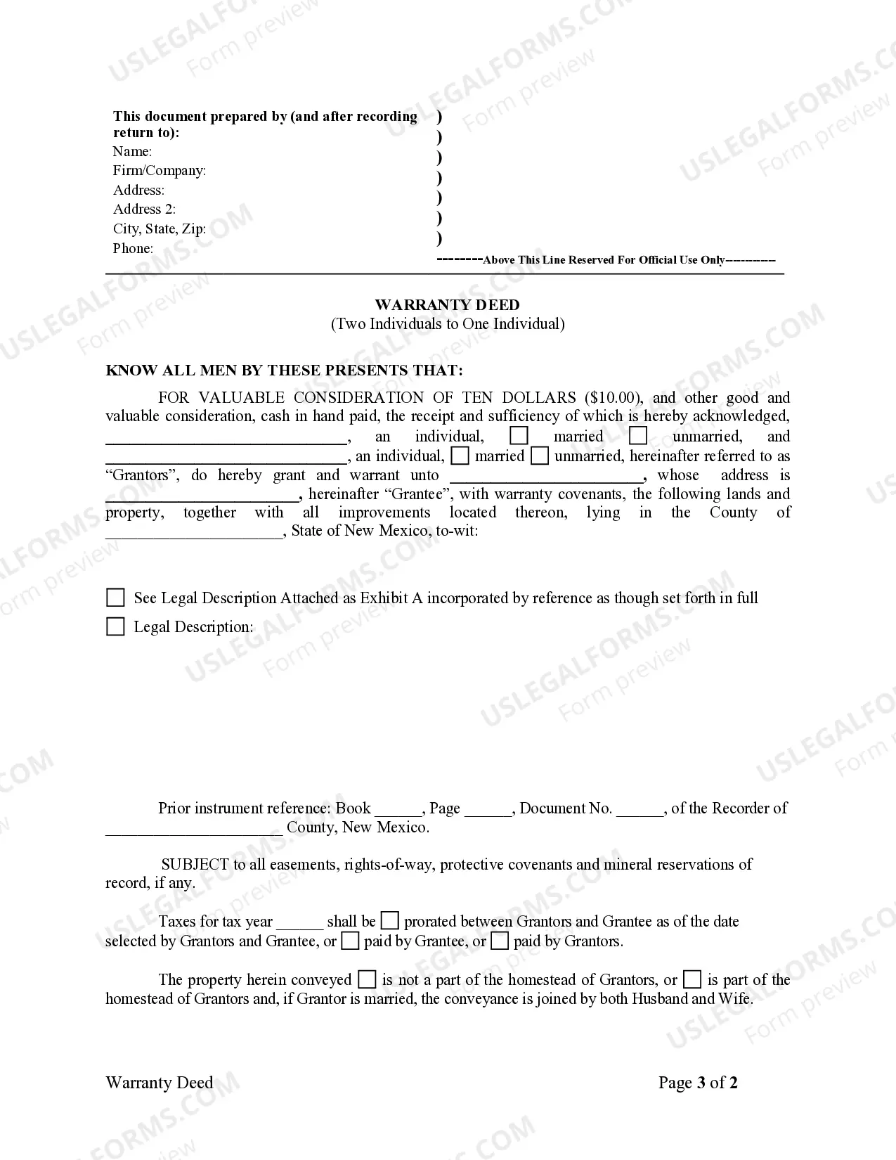Preview Warranty Deed - Two Individuals to One Individual