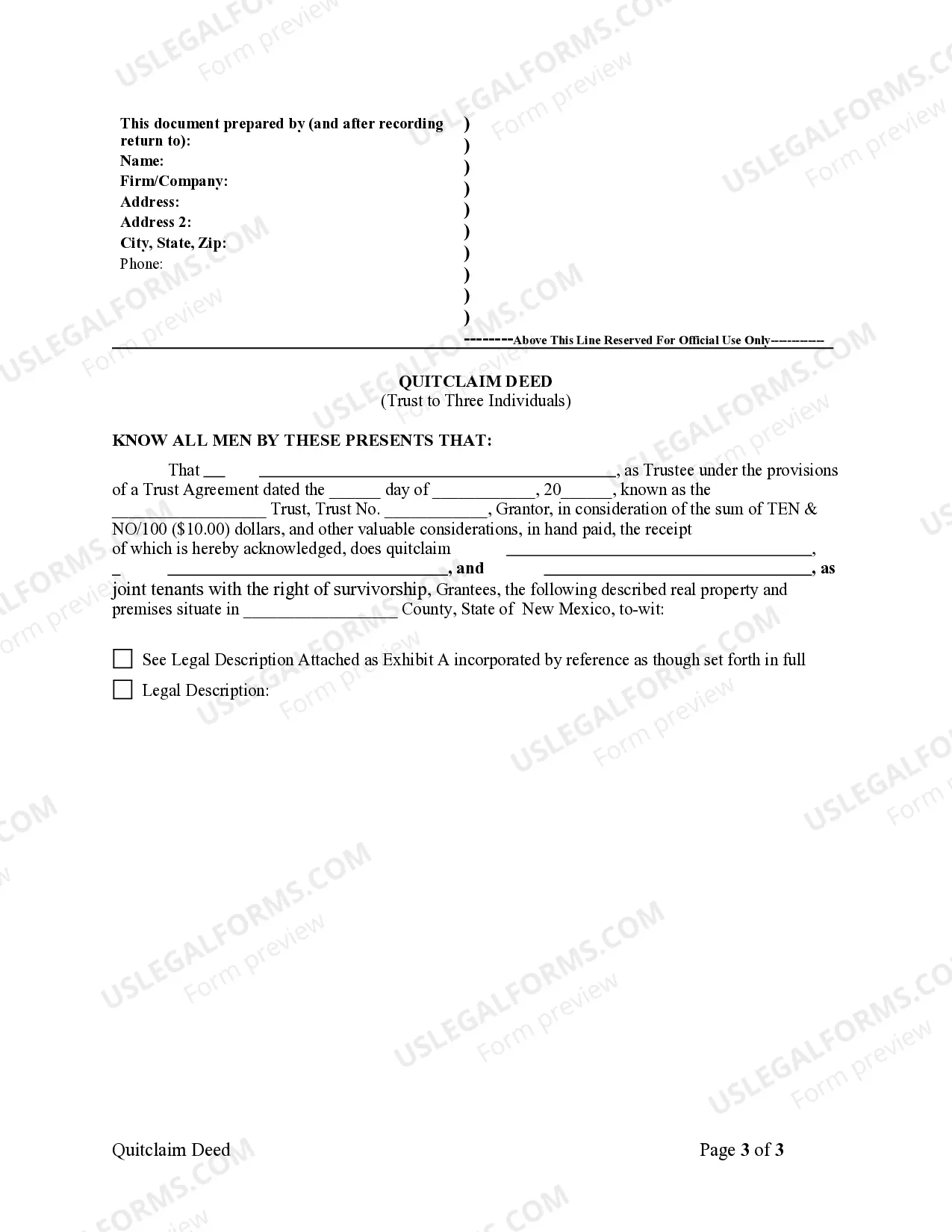 Preview Quitclaim Deed from Trust to Three Individuals