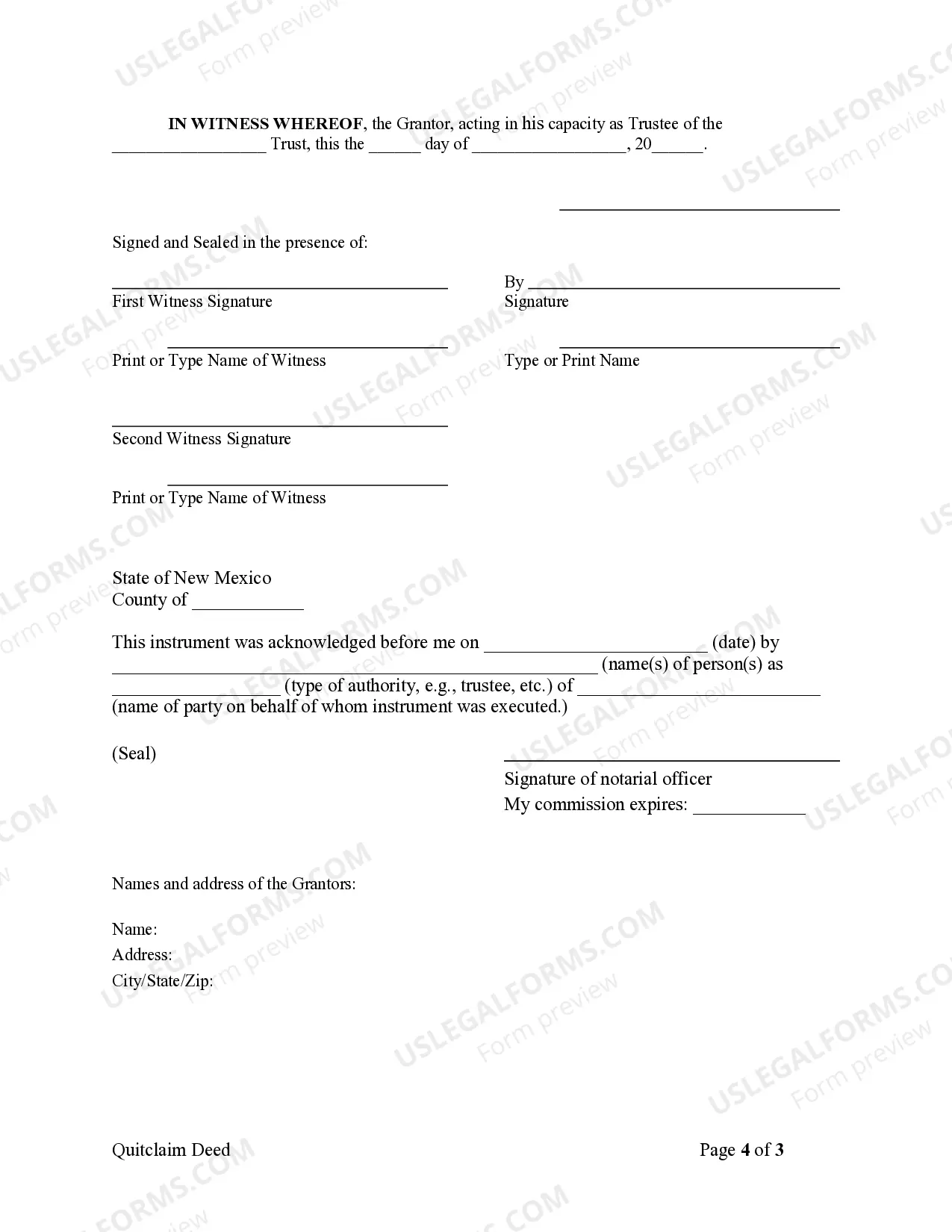 Preview Quitclaim Deed from Trust to Three Individuals