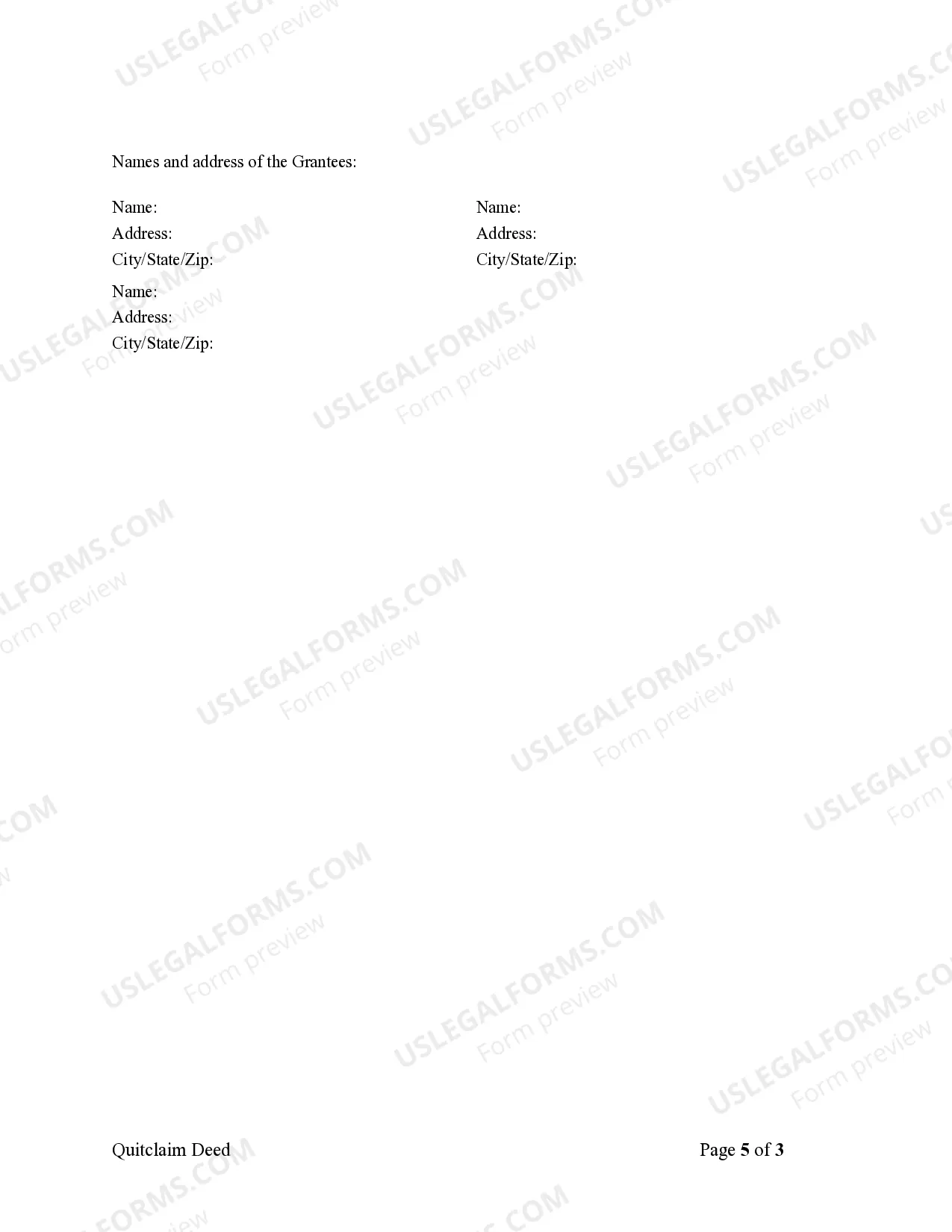 Preview Quitclaim Deed from Trust to Three Individuals