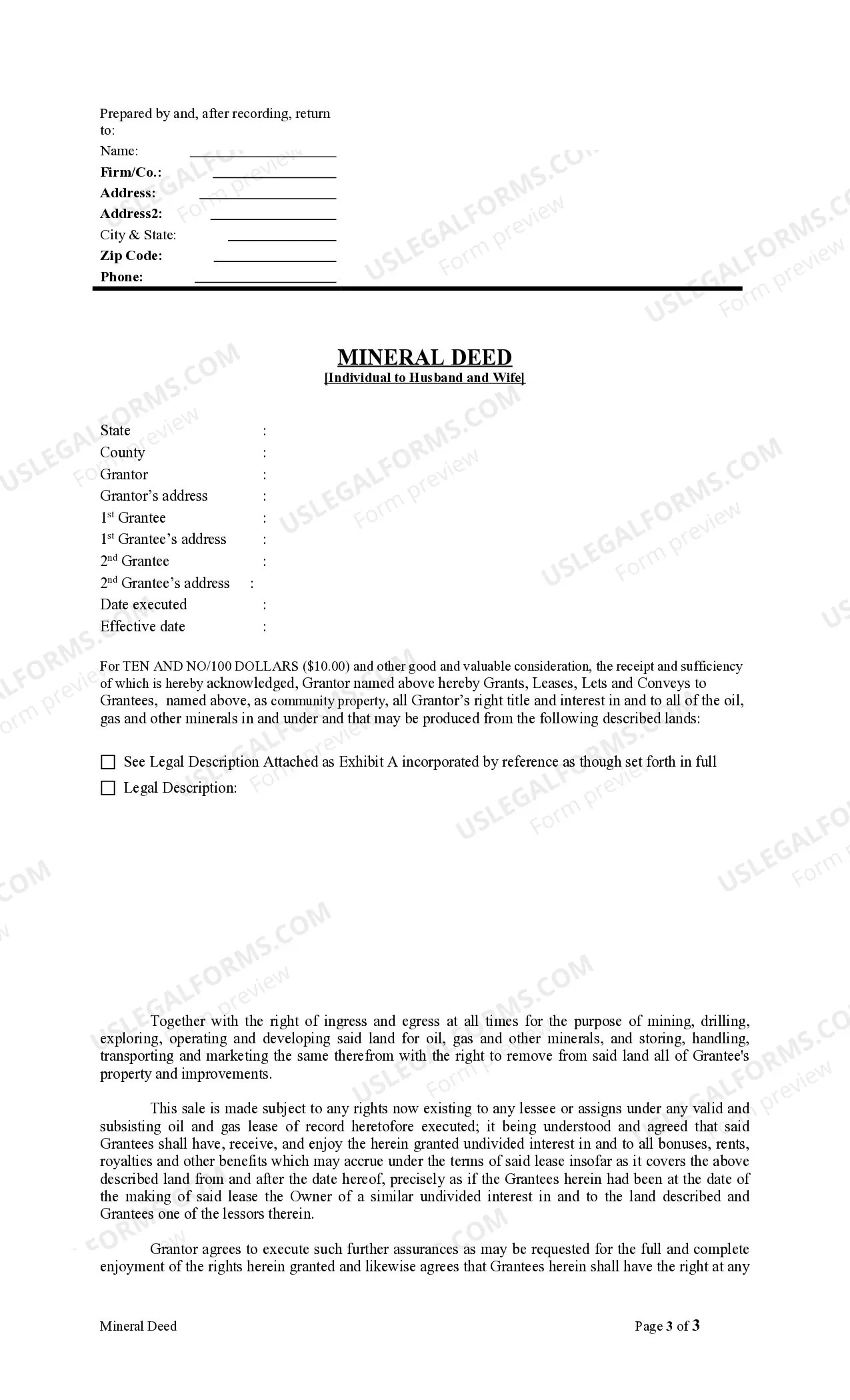 Preview Mineral Deed - Individual to Husband and Wife