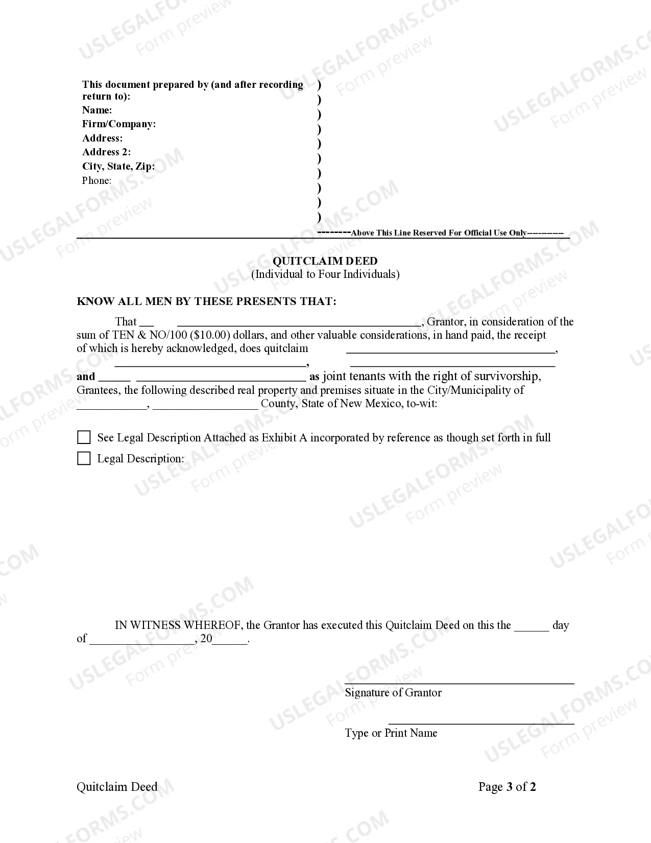 Preview Quitclaim Deed - Individual to Four Individuals