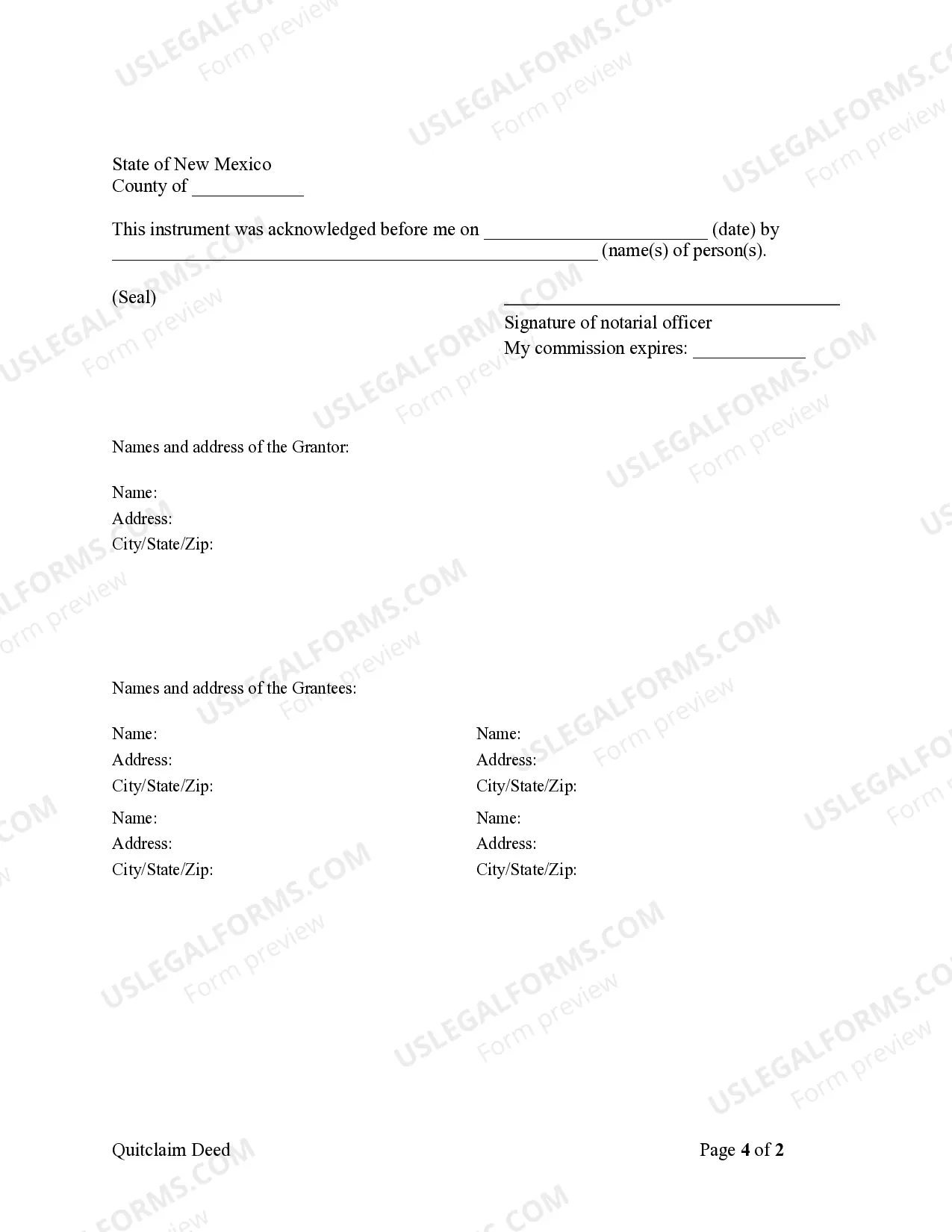 Preview Quitclaim Deed - Individual to Four Individuals