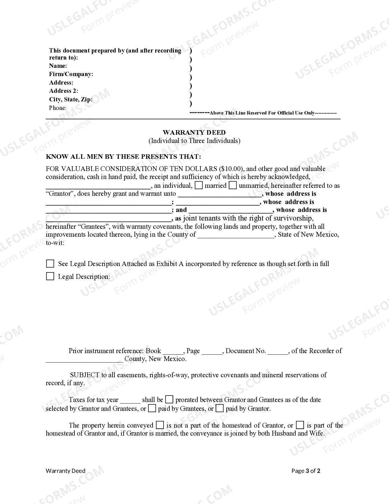 Preview Warranty Deed - Individual to Three Individuals