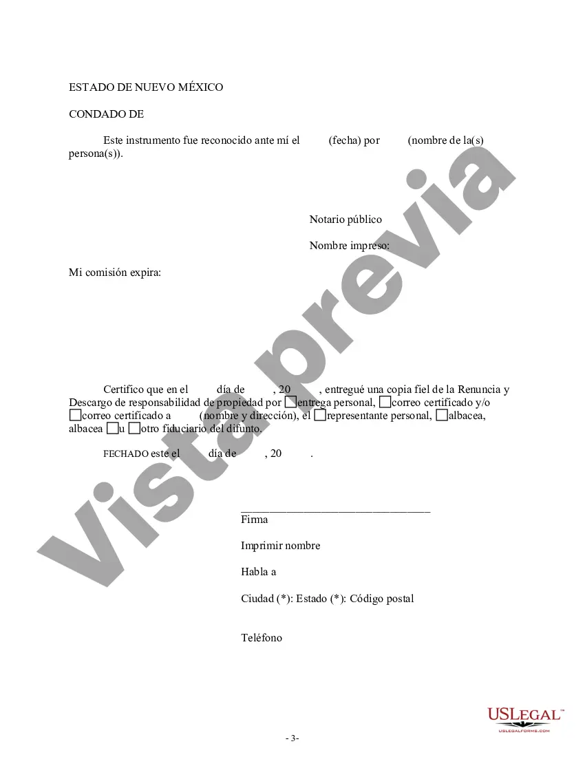 Preview Renuncia y renuncia de tenencia conjunta o interés de tenencia