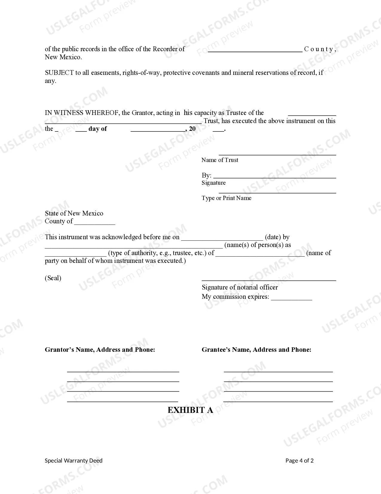 Preview Special Warranty Deed - Trust to an Individual
