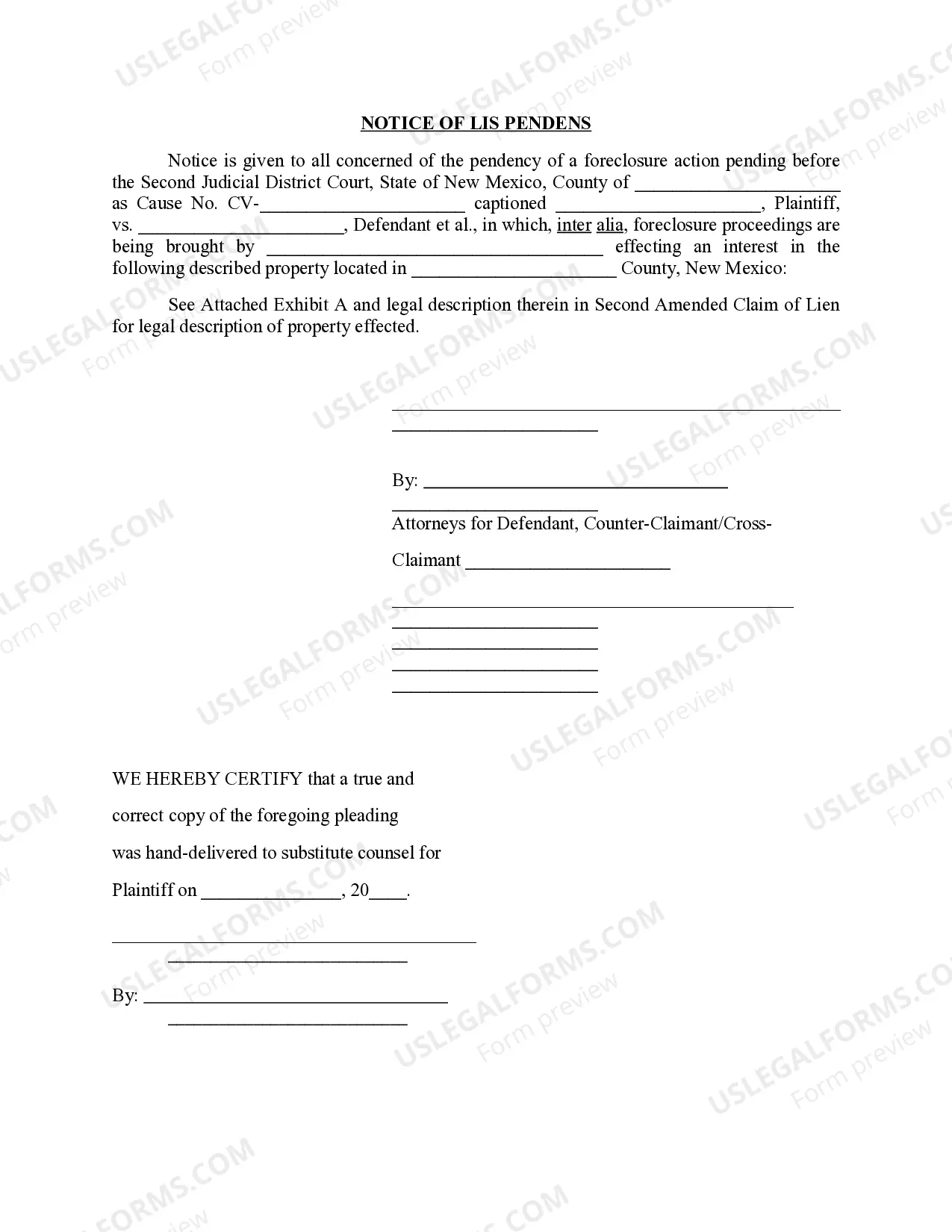 Preview Notice of Lis Pendens