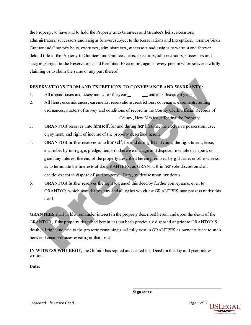 Preview Enhanced Life Estate or Lady Bird Warranty Deed from an Individual to Two Individuals