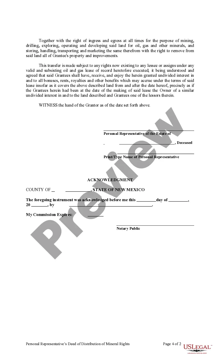 Preview Personal Representative's Deed of Distribution of Mineral Rights
